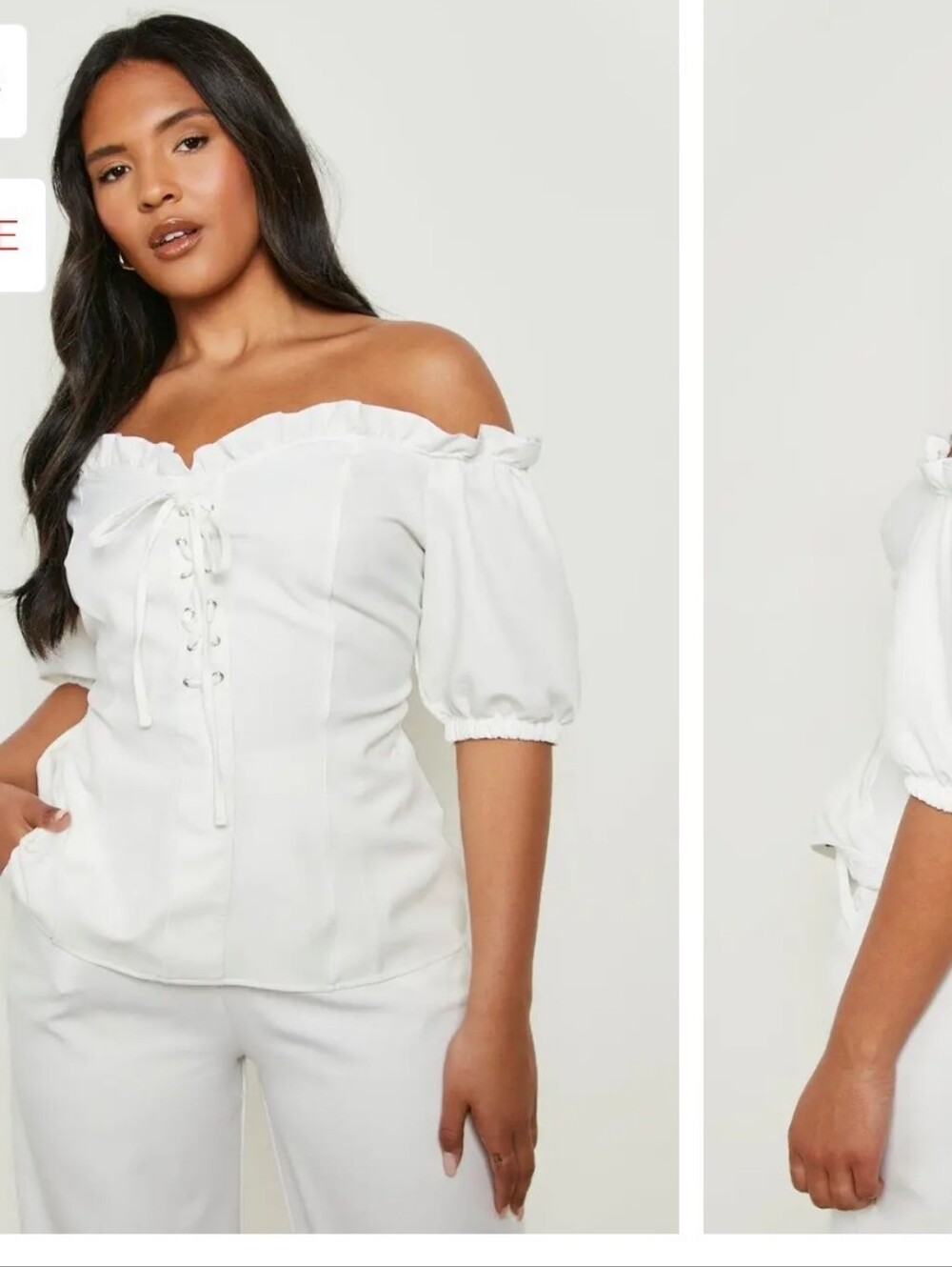 Boohoo White Lace-Up Sweetheart Neckline, Off The Shoulder Top